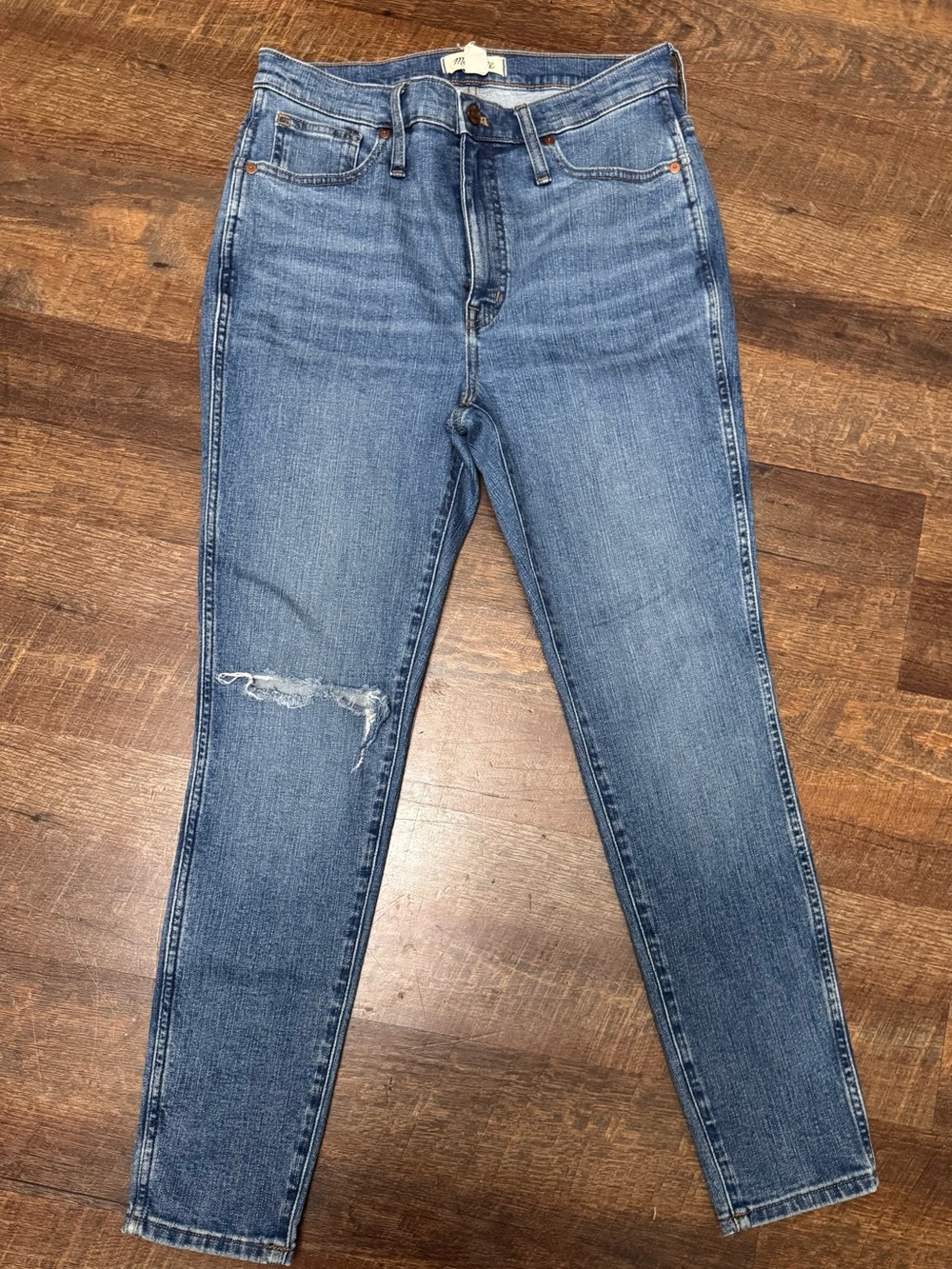 Madewell 10” High Rise Skinny Jeans Size 30 Distressed Knee Medium Wash Denim